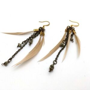Handmade Pyrite Feather Boho Earrings